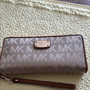 Michael Kors Beige Monogram zipper Wallet wristlet